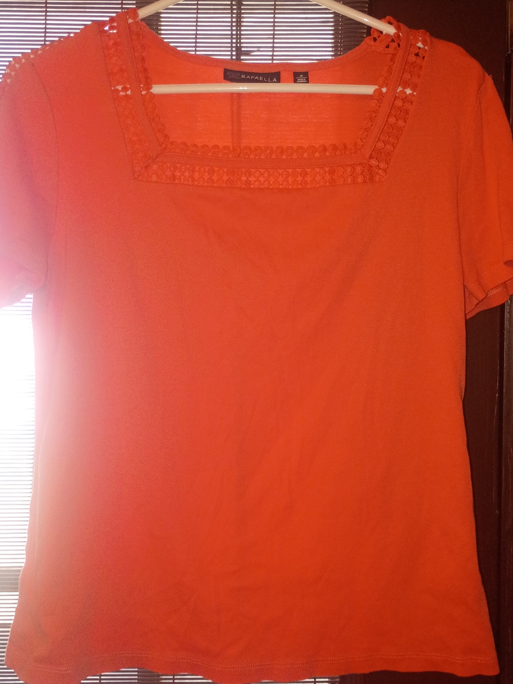 Rafaella Orange Crochet-Trim Square Neck Top NWOT (M88)